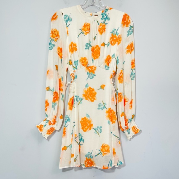 Free People Samantha Lace Up Mini Dress Light Combo XS Floral Chiffon Lace Up - Picture 7 of 16